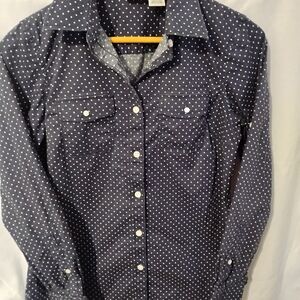 L.L. Bean Navy Polka Dot Blouse